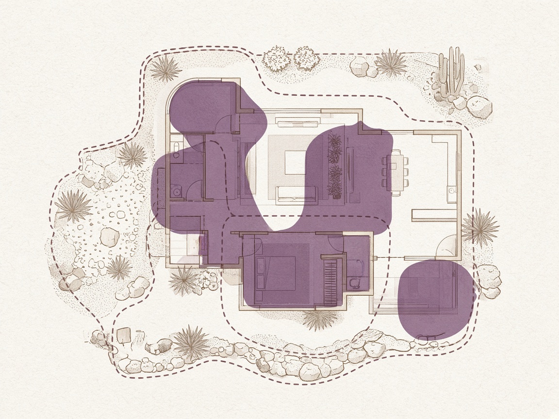 Abstract floor-plan style plum inspection zones